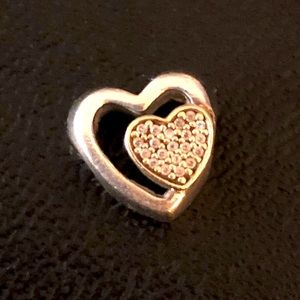 Authentic Pandora two tone Two Hearts in One Charm / 791806CZ / sterling & 14k
